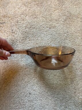 Vintage Pyrex Vision Amber Glass Sauce Pan with Handle 1.5 cup USA